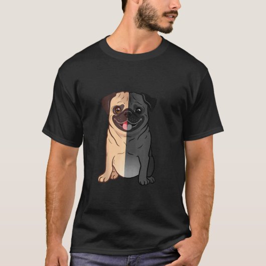 Mops schwarz und weiß, Mops halb schwarz und Mops  T-Shirt (Vorderseite)