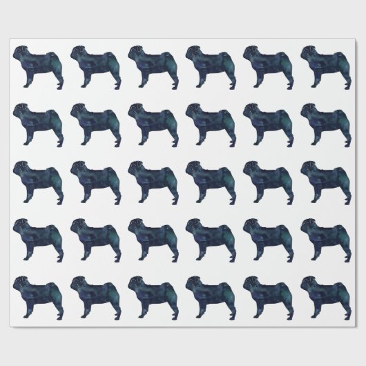 Mops Schwarze Aquarellfarben Silhouette Geschenkpapier (Flach)