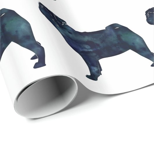 Mops Schwarze Aquarellfarben Silhouette Geschenkpapier (Rolleneckpunkt)