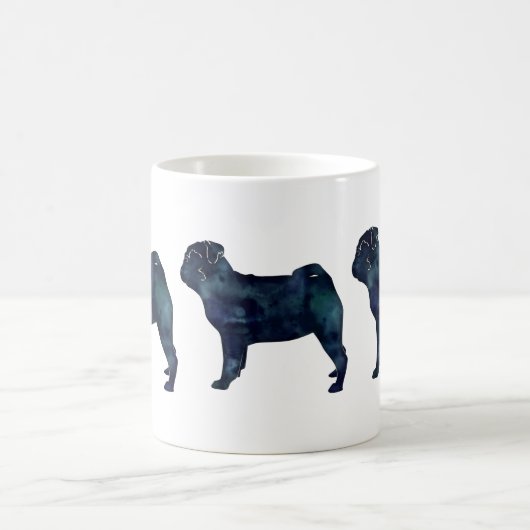 Mops Schwarze Aquarellfarben Silhouette Kaffeetasse (Mittel)