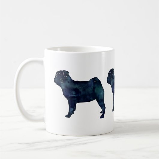 Mops Schwarze Aquarellfarben Silhouette Kaffeetasse (Links)