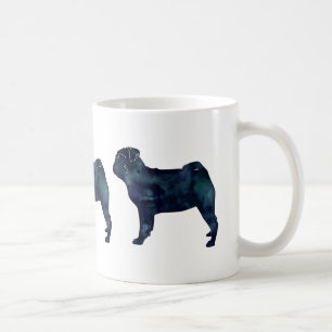 Mops Schwarze Aquarellfarben Silhouette Kaffeetasse