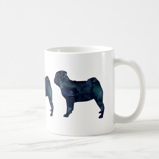 Mops Schwarze Aquarellfarben Silhouette Kaffeetasse (Rechts)