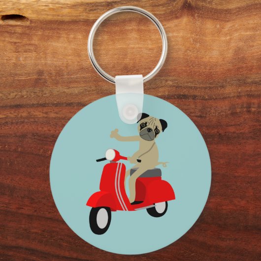 Mops Scooter Schlüsselanhänger (Vorderseite)