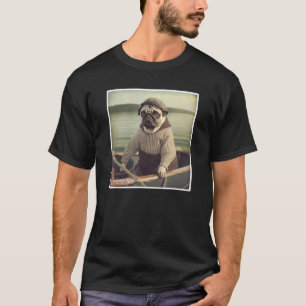 Mops Segler Angeln Vintage-Grafik T-Shirt