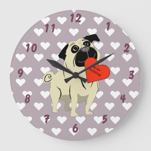 Mops sei mein Valentinstag Große Wanduhr (Vorderseite)
