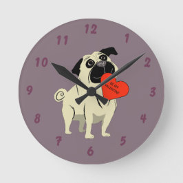 Mops sei mein Valentinstag Runde Wanduhr