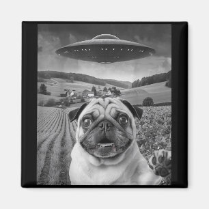 Mops Selfie mit Alien Ufo Funny Mops Geschenke für Magnet