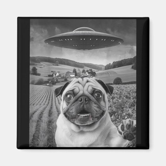 Mops Selfie mit Alien Ufo Funny Mops Geschenke für Magnet (Vorne)