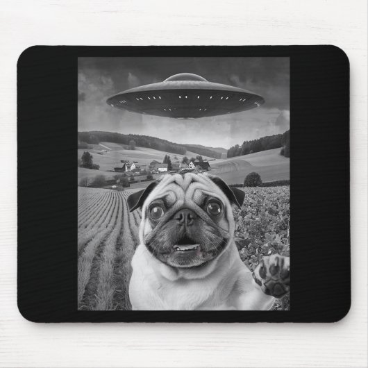 Mops Selfie mit Alien Ufo Funny Mops Geschenke für Mousepad (Vorne)