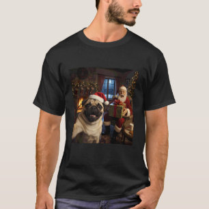 Mops-Selfie mit dem Weihnachtsmann Lustiges Weihna T-Shirt