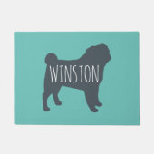 Mops Silhouette | Grau und Aquamarin Personalisier Fußmatte (Vorderseite)