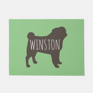 Mops Silhouette Grau und Grün Personalisiert Fußmatte