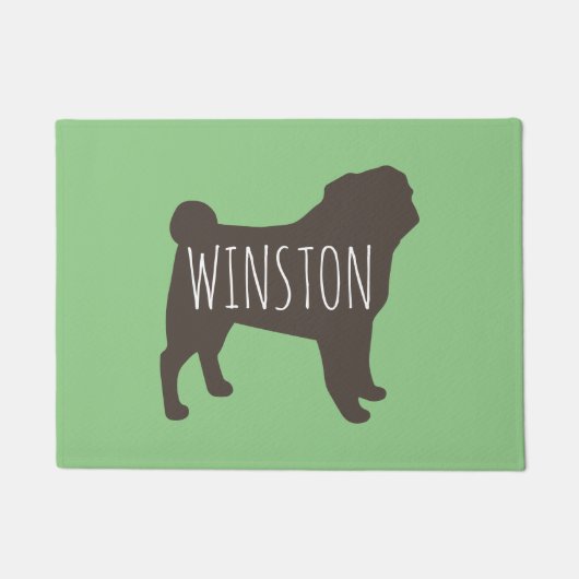 Mops Silhouette | Grau und Grün Personalisiert Fußmatte (Vorderseite)