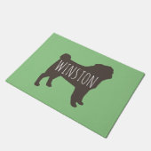 Mops Silhouette | Grau und Grün Personalisiert Fußmatte (Schrägansicht)