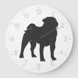 Mops-Silhouette - Hintergrundfarbe auswählen Große Wanduhr