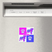 Mops Silhouette Hund & Paw Pink und Blue Square Magnet (In Situ (Geschirrspüler))