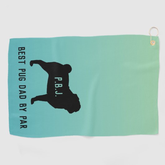 Mops-Silhouette mit benutzerdefiniertem Text Golfhandtuch (Horizontal)