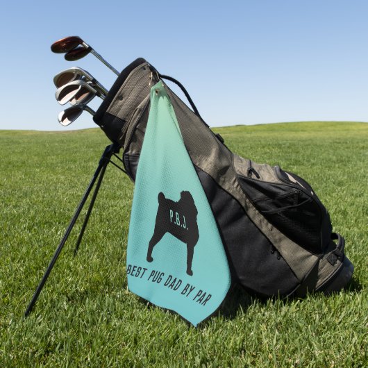 Mops-Silhouette mit benutzerdefiniertem Text Golfhandtuch (Gras)