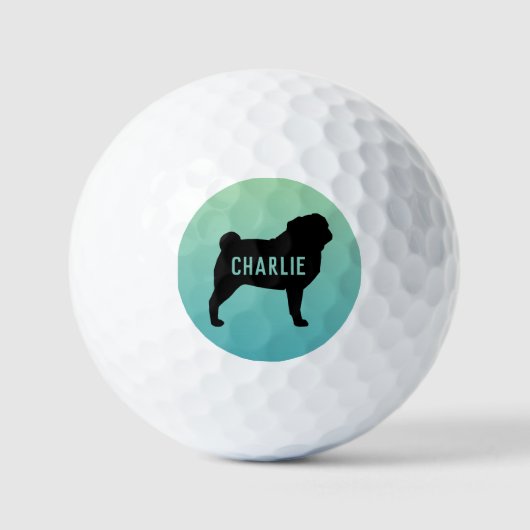 Mops Silhouette mit Individuelle Name Golfball (Vorderseite)