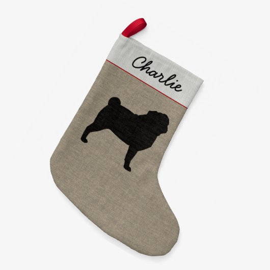 Mops-Silhouette-personalisiertes niedliches Kleiner Weihnachtsstrumpf (Vorderansicht (hängend))