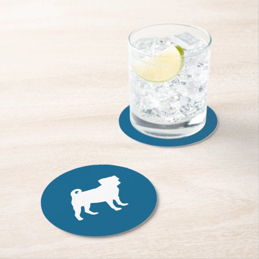 Mops Silhouette Puppy Baby Dusche Runder Pappuntersetzer (Vor Ort)