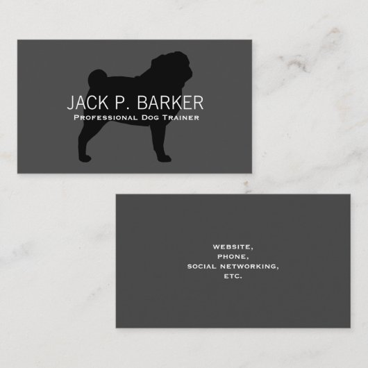 Mops Silhouette Schwarz auf Grau Visitenkarte (Vorne/Hinten)