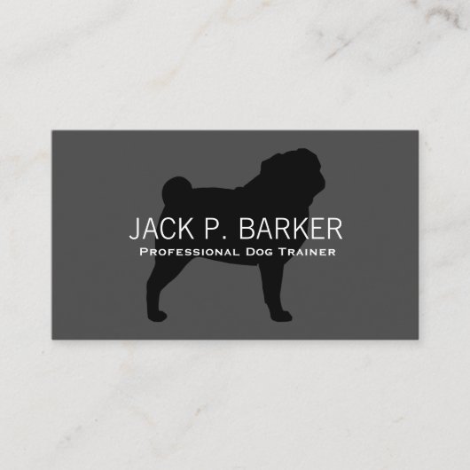 Mops Silhouette Schwarz auf Grau Visitenkarte (Vorderseite)