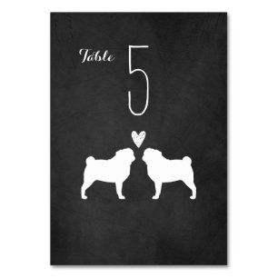 Mops Silhouetten Chalkboard Style Wedding Tischnummer