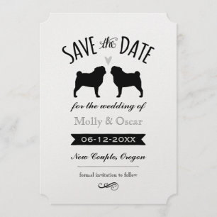 Mops-Silhouetten, die das Einladungsdatum speicher Save The Date