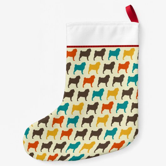 Mops-Silhouetten | Gemusterte Hunde Kleiner Weihnachtsstrumpf (Rückseite)