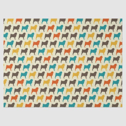 Mops-Silhouetten | Retro Colors Dog Breed Pattern Seidenpapier (Vorderseite)