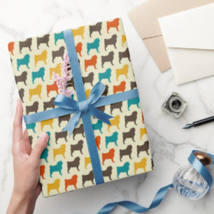 Mops-Silhouetten Retro-Farben-Hunderassen-Muster Geschenkpapier