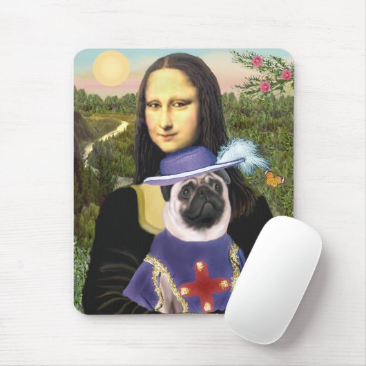 Mops (Sir) - Mona Lisa - Maßgeschneidert Mousepad (Mit Mouse)