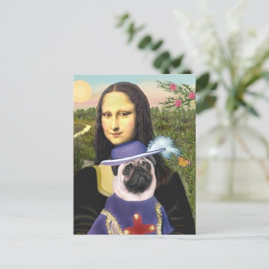 Mops (Sir) - Mona Lisa Postkarte (Stehend Vorderseite)