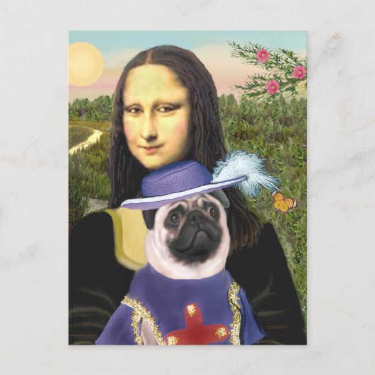 Mops (Sir) - Mona Lisa Postkarte (Vorderseite)