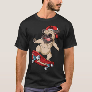 Mops Skateboard T Hund Welpe Lustiger Skater Skate T-Shirt