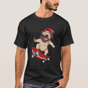 Mops Skateboard T-Shirt Hund Welpe Lustiger Skater
