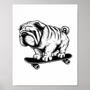 Mops-Skateboarder Street Art zeichnend Poster