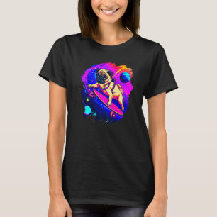 Mops Skateboarding im Weltraum Retro Vintage Ska T-Shirt