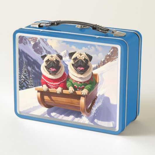 Mops Sled Ride Metal Lunch Box (Rückseite)