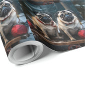 Mops Snowy Sleigh Weihnachtsdekor Geschenkpapier (Rolleneckpunkt)