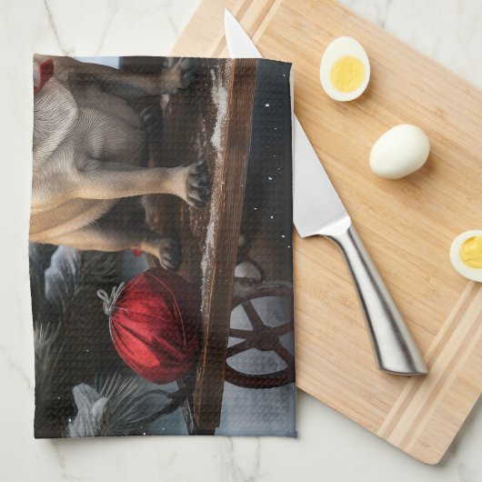 Mops Snowy Sleigh Weihnachtsdekor Geschirrtuch (Viertel Falte)