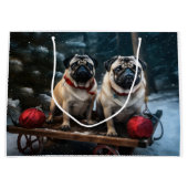 Mops Snowy Sleigh Weihnachtsdekor Große Geschenktüte (Vorderseite)