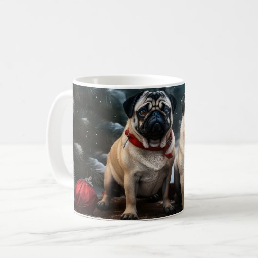 Mops Snowy Sleigh Weihnachtsdekor Kaffeetasse (Vorderseite Links)