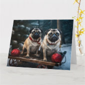 Mops Snowy Sleigh Weihnachtsdekor Karte (Gelbe Blume)