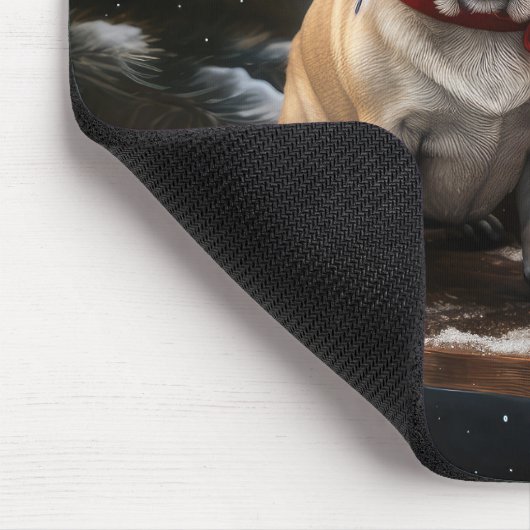 Mops Snowy Sleigh Weihnachtsdekor Mousepad (Ecke)
