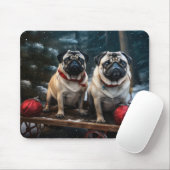 Mops Snowy Sleigh Weihnachtsdekor Mousepad (Mit Mouse)