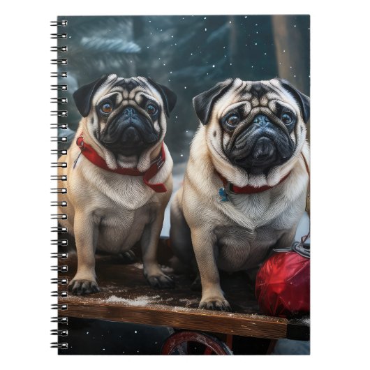 Mops Snowy Sleigh Weihnachtsdekor Notizblock (Vorderseite)