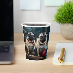 Mops Snowy Sleigh Weihnachtsdekor Pappbecher
